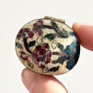 Cloissone Chinese Floral Painted Velvet Lined Trinket | jewelry | Ring Box